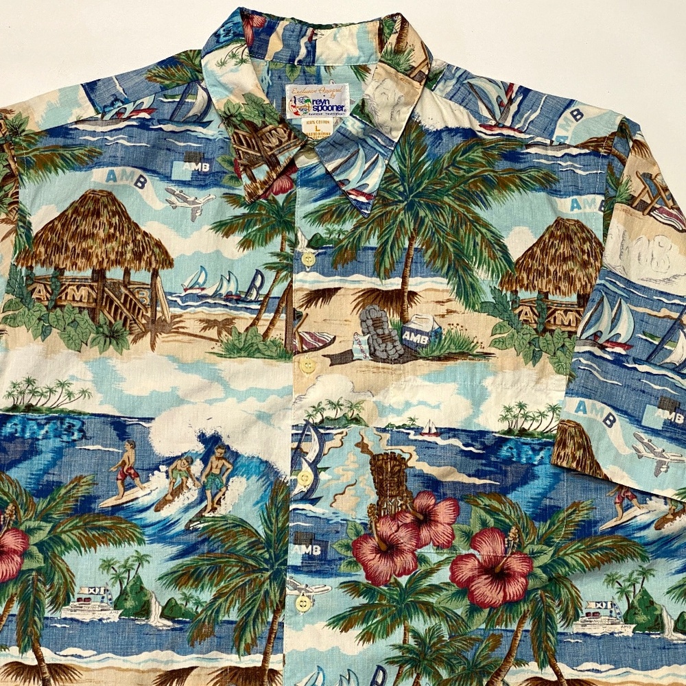 (Sold)Reyn Spooner Hawaiian Island Paradise Short Sleeve Button Up Shirt Mens